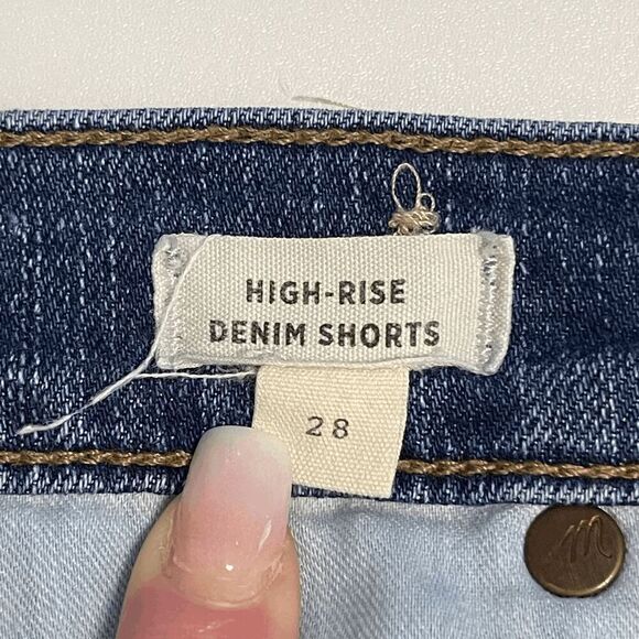 Madewell High-Rise Denim Shorts Raw Hem Modest Blue Casual Size‎ 28 Classic - Picture 7 of 10
